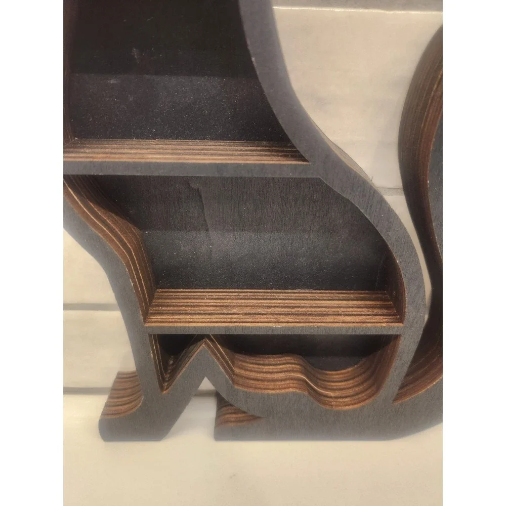 Black Sitting Cat Shaped Shadow Box Or Trinket Shelf Table Top Display Shelf